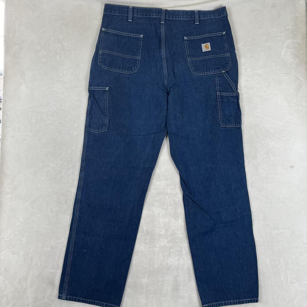 Carhartt Jeans Mens 38x34 Blue Relaxed Straight Dungaree Work Denim Medium Wash